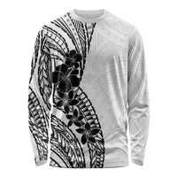 Black White Polynesia Tropical Flowers Long Sleeve Shirt LT14 Unisex White - Polynesian Pride