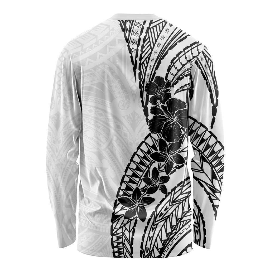 Black White Polynesia Tropical Flowers Long Sleeve Shirt LT14 - Polynesian Pride