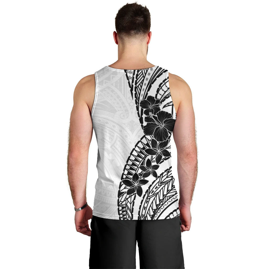 Black White Polynesia Tropical Flowers Men Tank Top