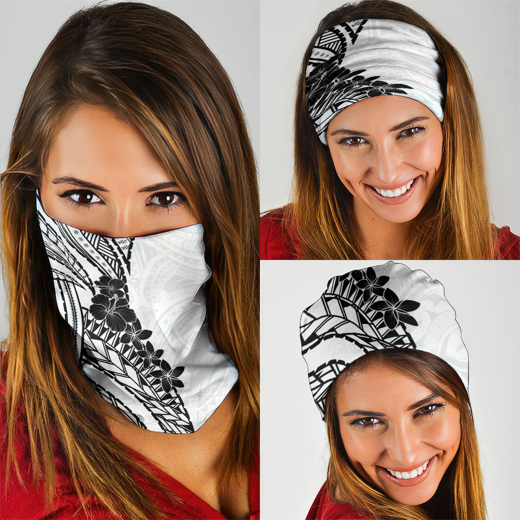 Black White Polynesia Tropical Flowers Neck Gaiter