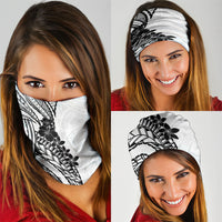 Black White Polynesia Tropical Flowers Neck Gaiter