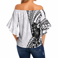 Black White Polynesia Tropical Flowers Off Shoulder Wrap Waist Top LT14 - Polynesian Pride