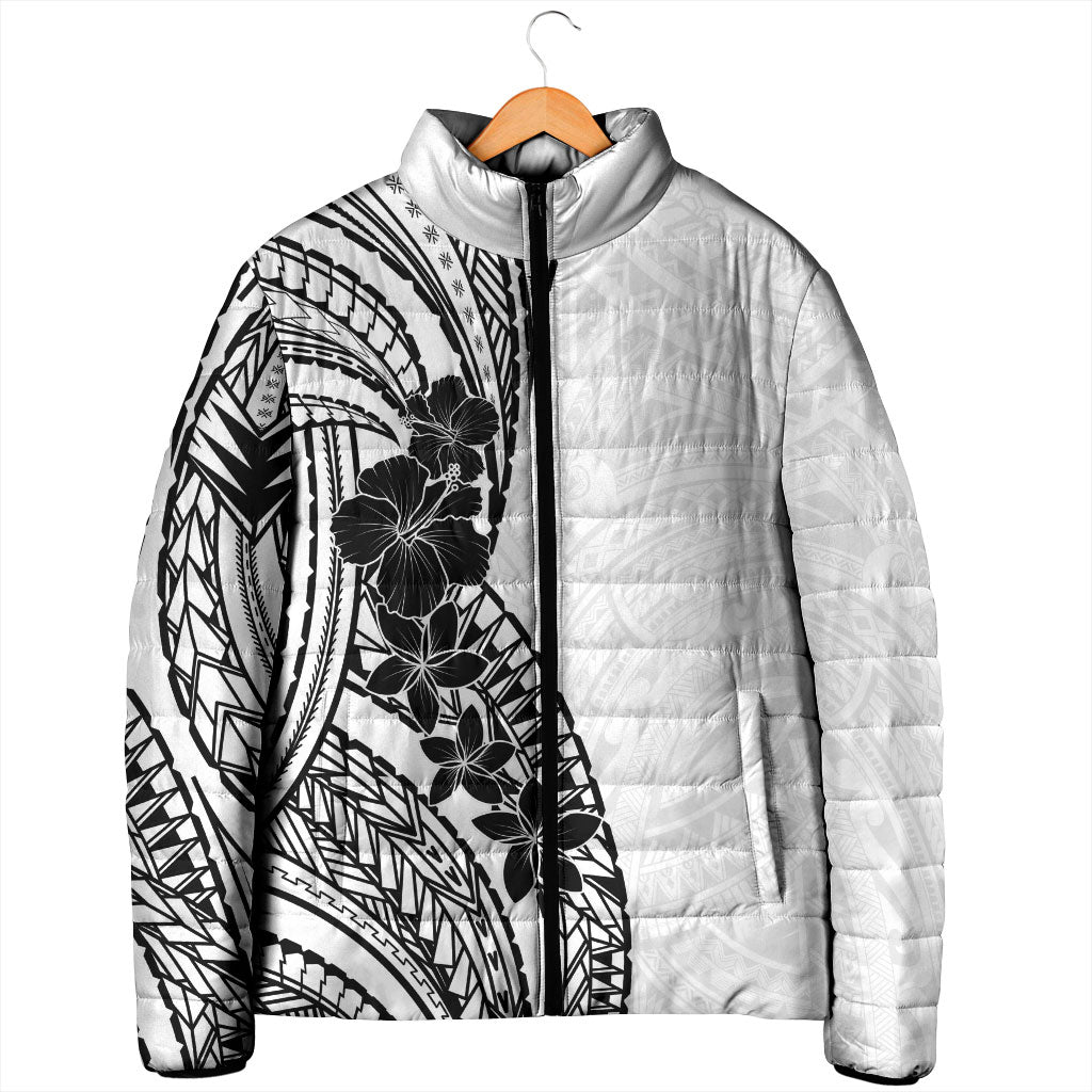 Black White Polynesia Tropical Flowers Padded Jacket LT14 - Polynesian Pride