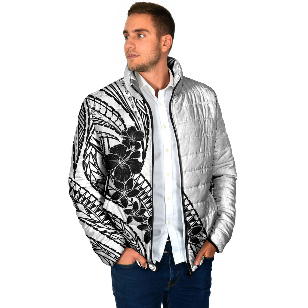 Black White Polynesia Tropical Flowers Padded Jacket LT14 - Polynesian Pride