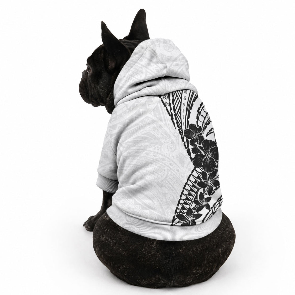 Black White Polynesia Tropical Flowers Pet Hoodie LT14 - Polynesian Pride