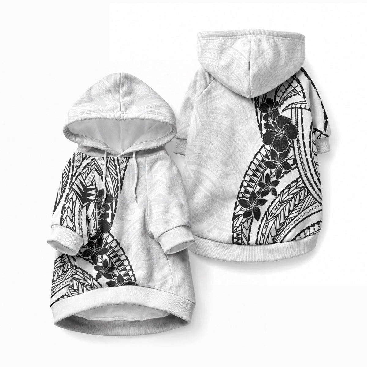 Black White Polynesia Tropical Flowers Pet Hoodie LT14 Pullover White - Polynesian Pride