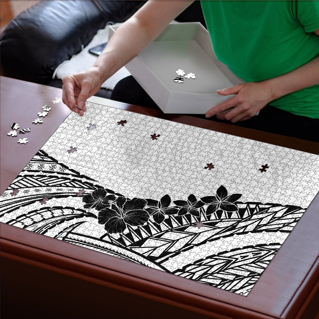 Black White Polynesia Tropical Flowers Puzzle LT14 - Polynesian Pride