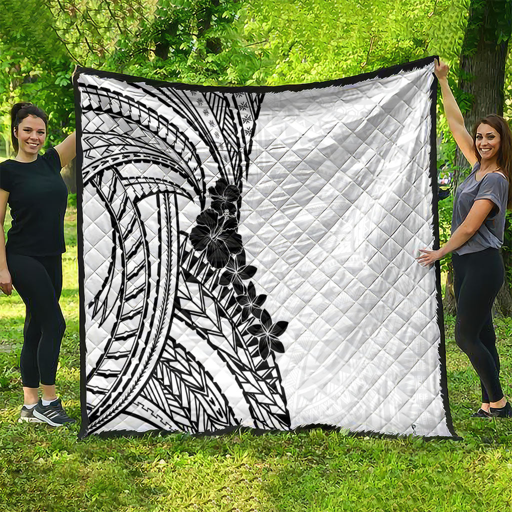Black White Polynesia Tropical Flowers Quilt