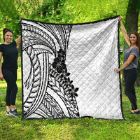 Black White Polynesia Tropical Flowers Quilt