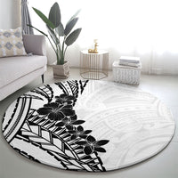 Black White Polynesia Tropical Flowers Round Carpet