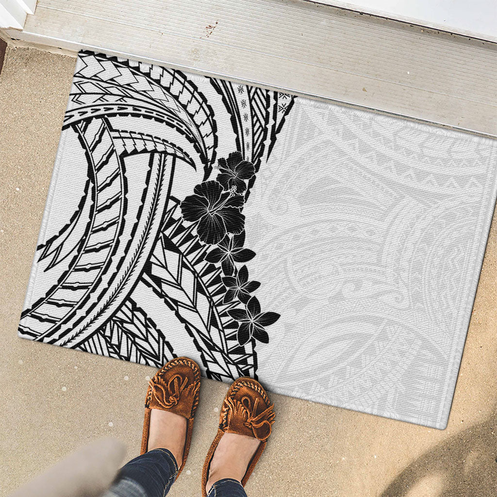 Black White Polynesia Tropical Flowers Rubber Doormat LT14 - Polynesian Pride