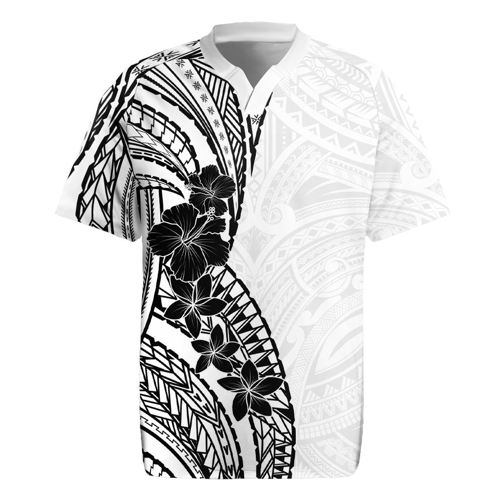 Black White Polynesia Tropical Flowers Rugby Jersey LT14 White - Polynesian Pride