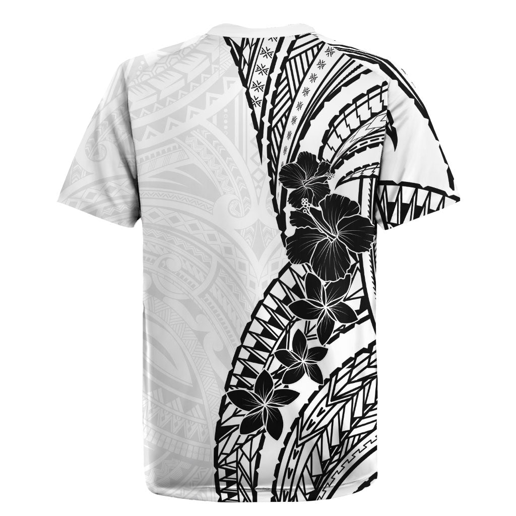 Black White Polynesia Tropical Flowers Rugby Jersey LT14 - Polynesian Pride