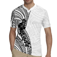 Black White Polynesia Tropical Flowers Rugby Jersey LT14 - Polynesian Pride