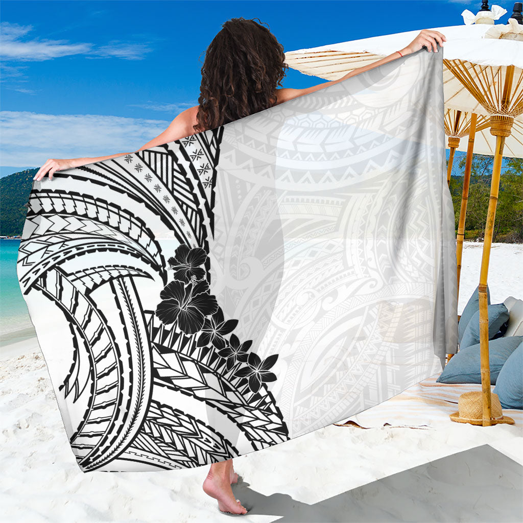 Black White Polynesia Tropical Flowers Sarong LT14 One Size 44 x 66 inches White - Polynesian Pride