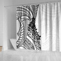 Black White Polynesia Tropical Flowers Shower Curtain