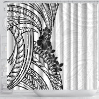 Black White Polynesia Tropical Flowers Shower Curtain