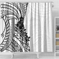 Black White Polynesia Tropical Flowers Shower Curtain