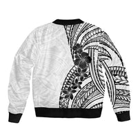 Black White Polynesia Tropical Flowers Sleeve Zip Bomber Jacket