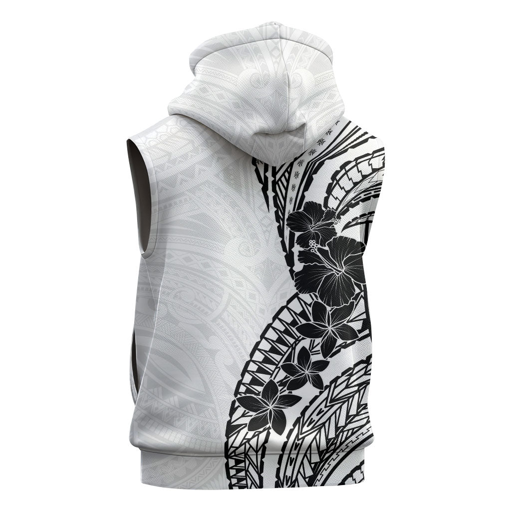 Black White Polynesia Tropical Flowers Sleeveless Hoodie