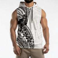 Black White Polynesia Tropical Flowers Sleeveless Hoodie