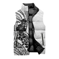 Black White Polynesia Tropical Flowers Sleeveless Puffer Jacket LT14 - Polynesian Pride