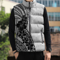 Black White Polynesia Tropical Flowers Sleeveless Puffer Jacket LT14 - Polynesian Pride