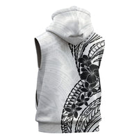 Black White Polynesia Tropical Flowers Sleeveless Zip Hoodie