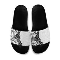 Black White Polynesia Tropical Flowers Slide Sandals LT14 White - Polynesian Pride