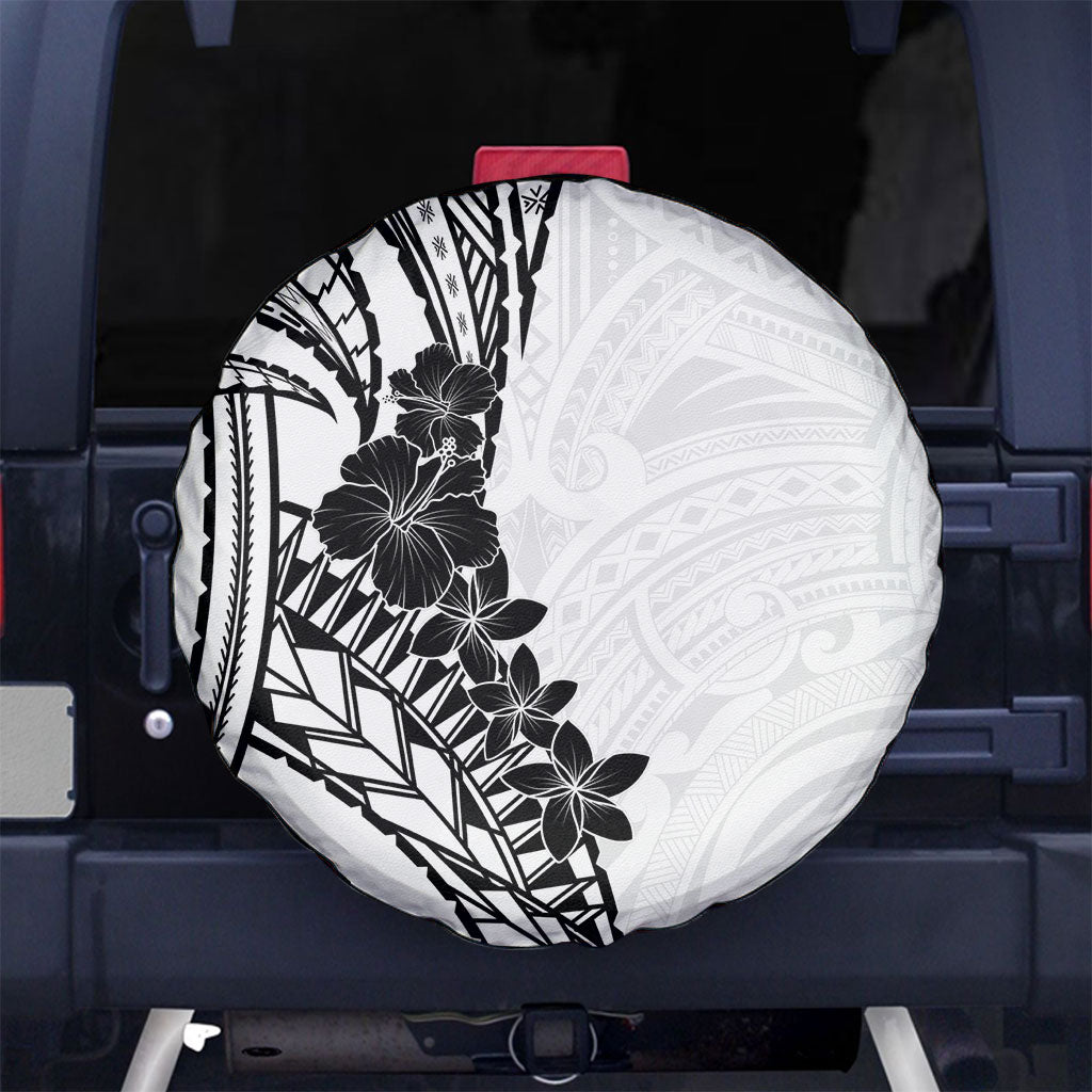 Black White Polynesia Tropical Flowers Spare Tire Cover LT14 No hole White - Polynesian Pride
