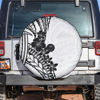 Black White Polynesia Tropical Flowers Spare Tire Cover LT14 White - Polynesian Pride