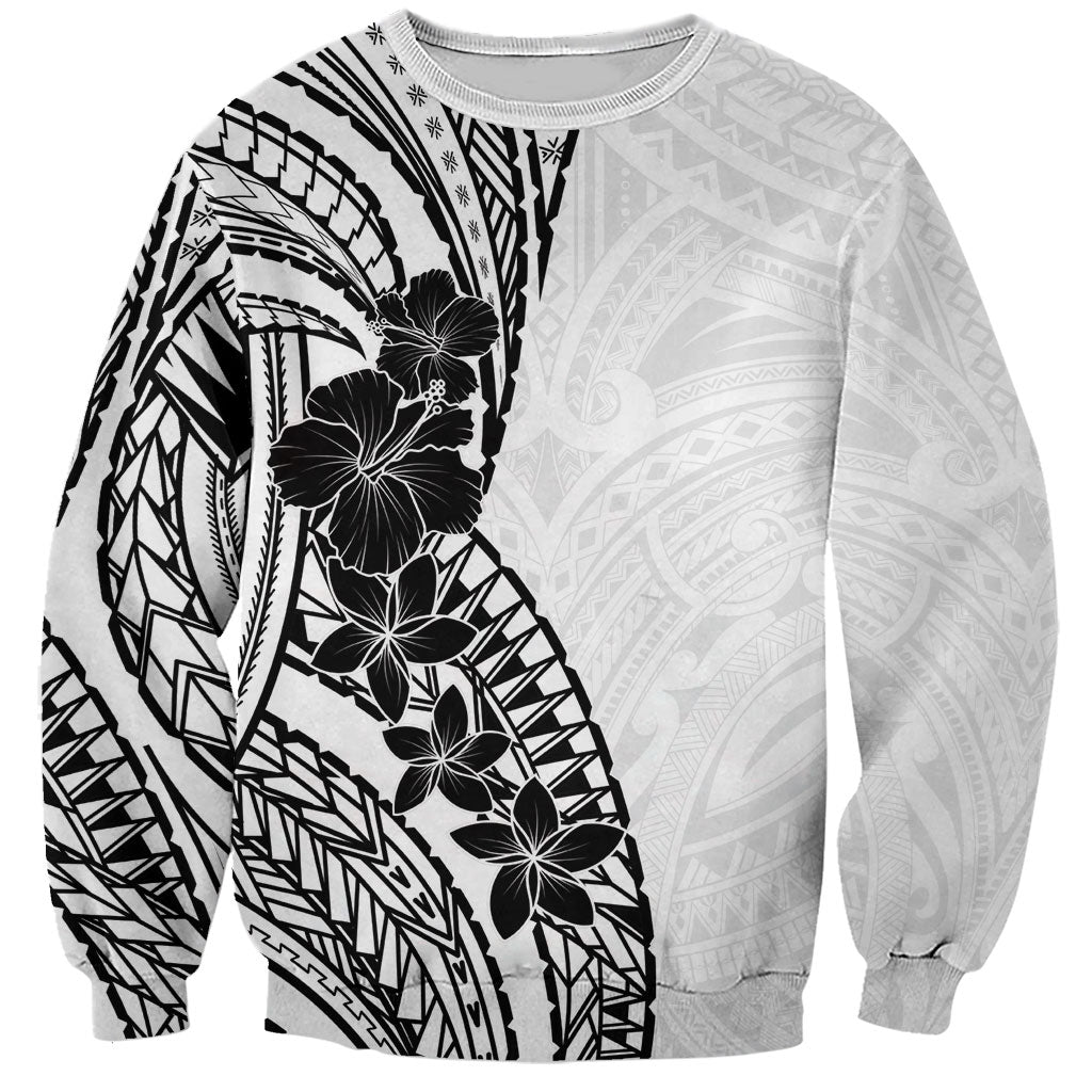 Black White Polynesia Tropical Flowers Sweatshirt