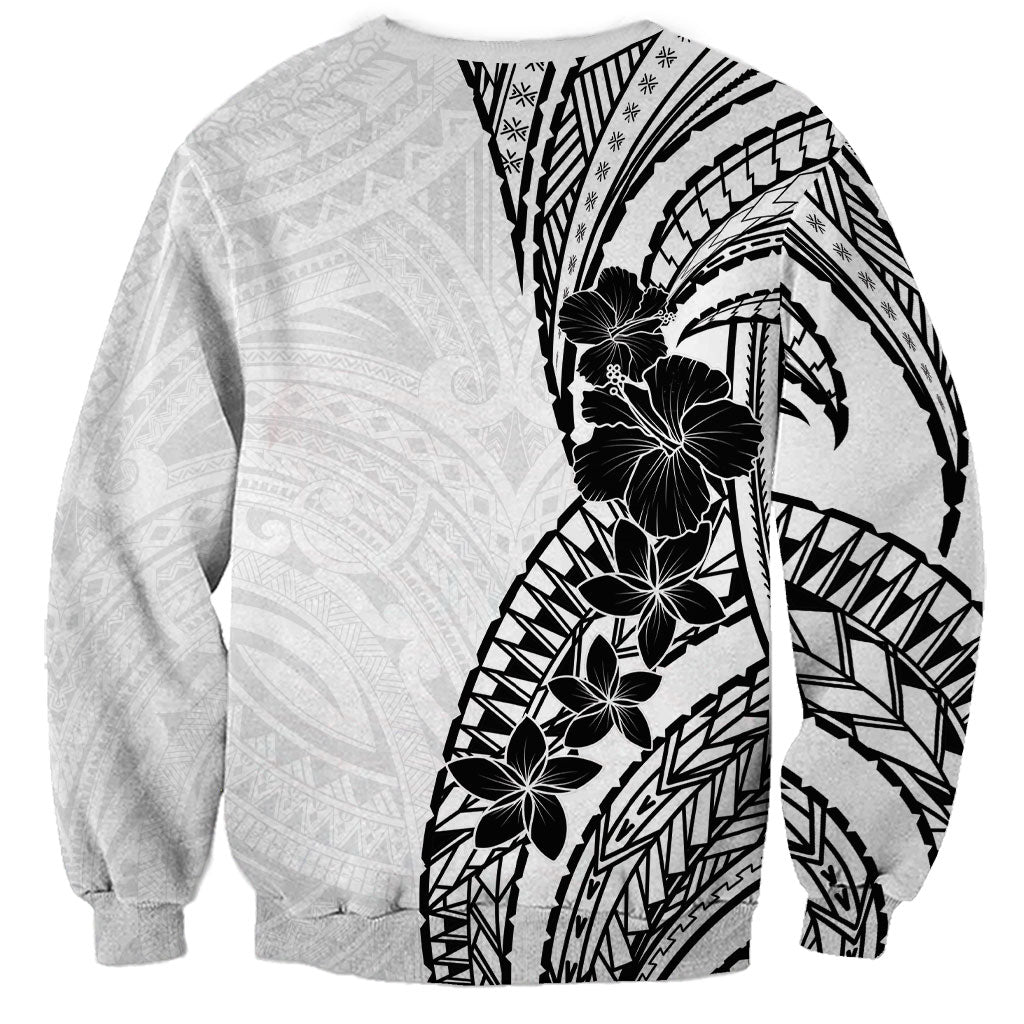 Black White Polynesia Tropical Flowers Sweatshirt