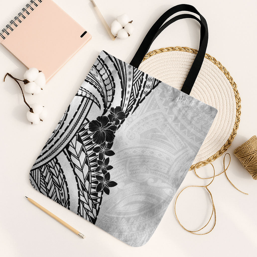 Black White Polynesia Tropical Flowers Tote Bag LT14 Black Strap One Size White - Polynesian Pride