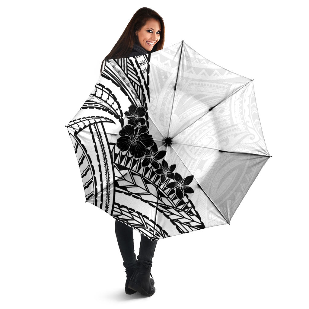 Black White Polynesia Tropical Flowers Umbrella