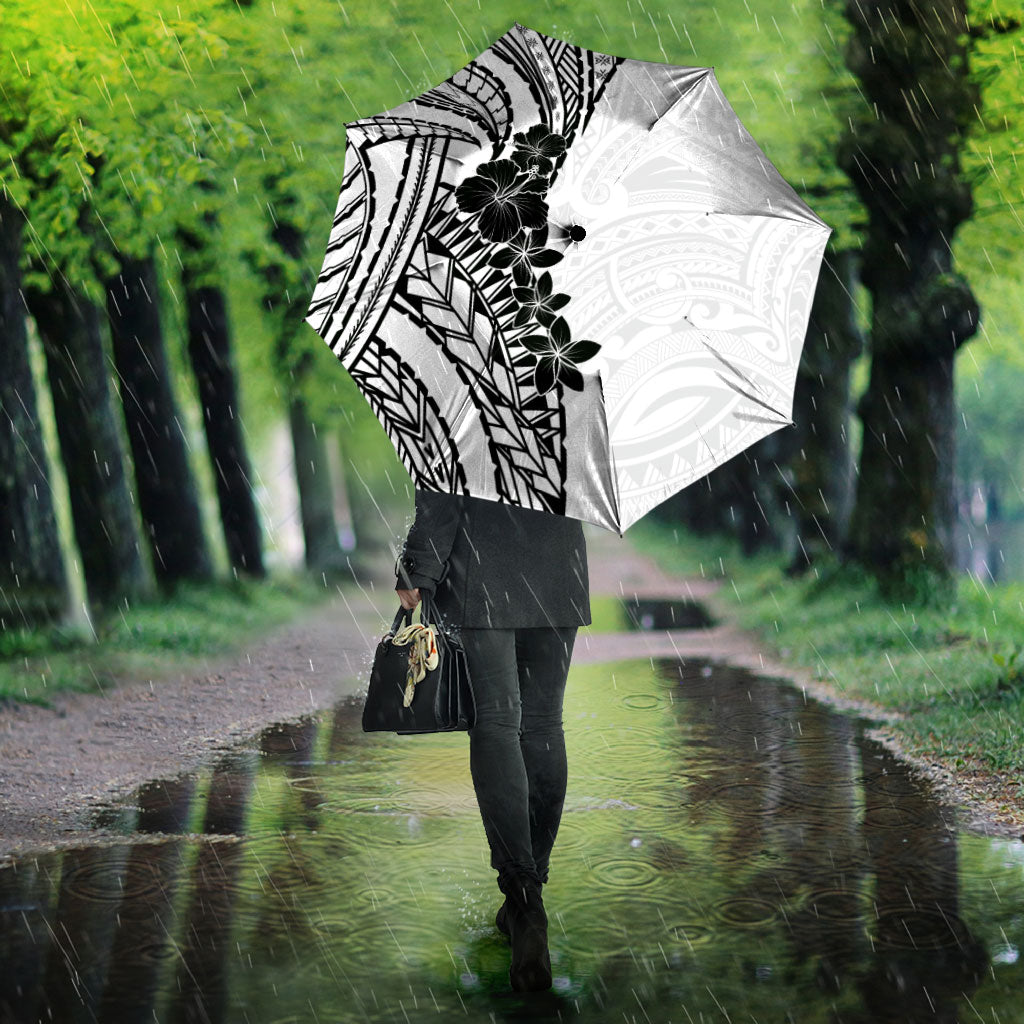 Black White Polynesia Tropical Flowers Umbrella