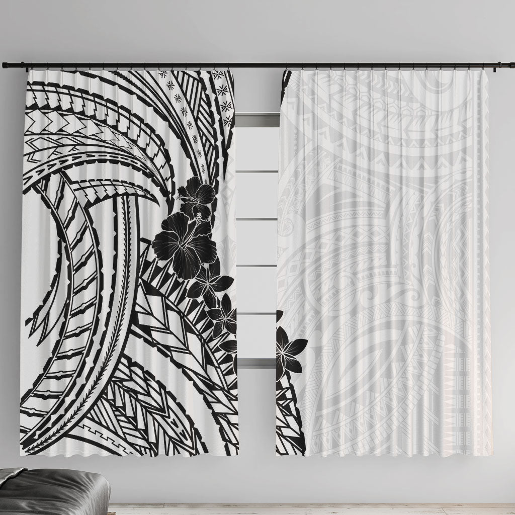 Black White Polynesia Tropical Flowers Window Curtain LT14 With Hooks White - Polynesian Pride