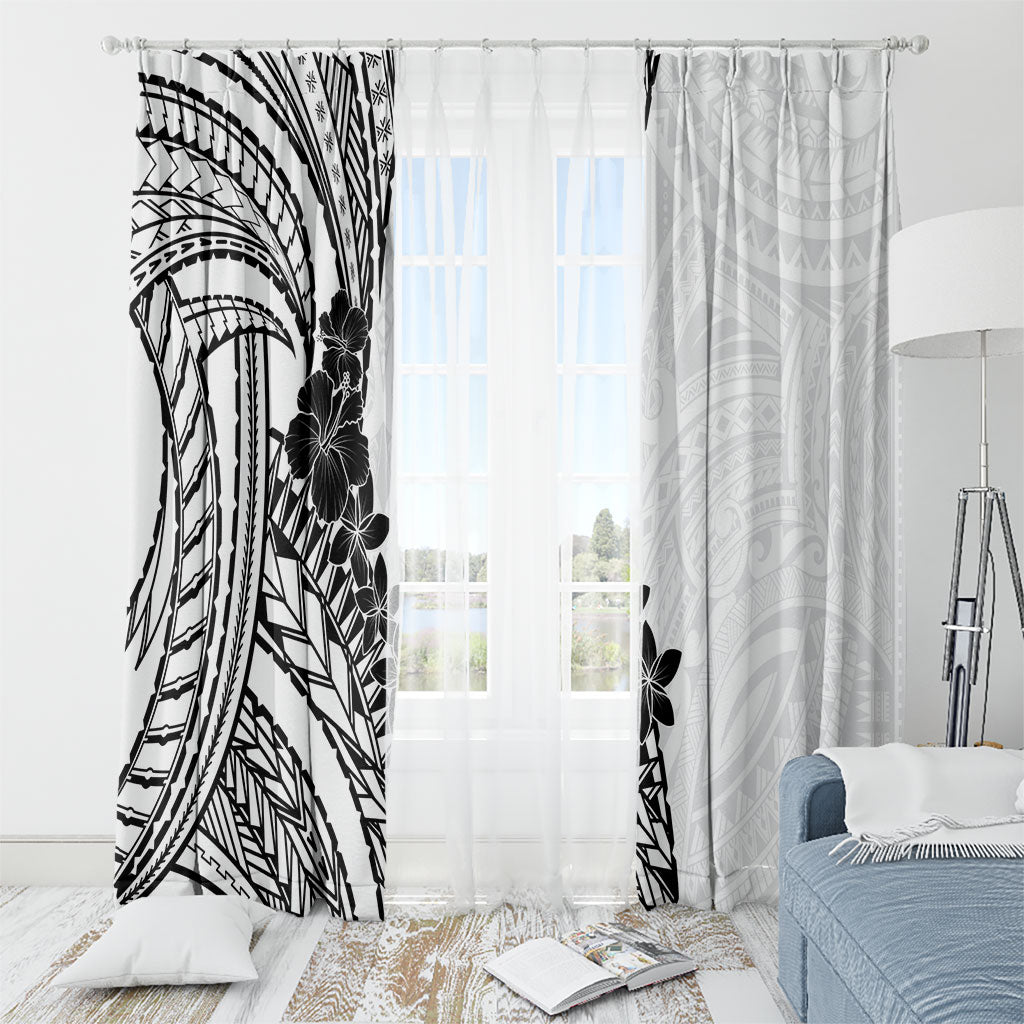 Black White Polynesia Tropical Flowers Window Curtain LT14 - Polynesian Pride