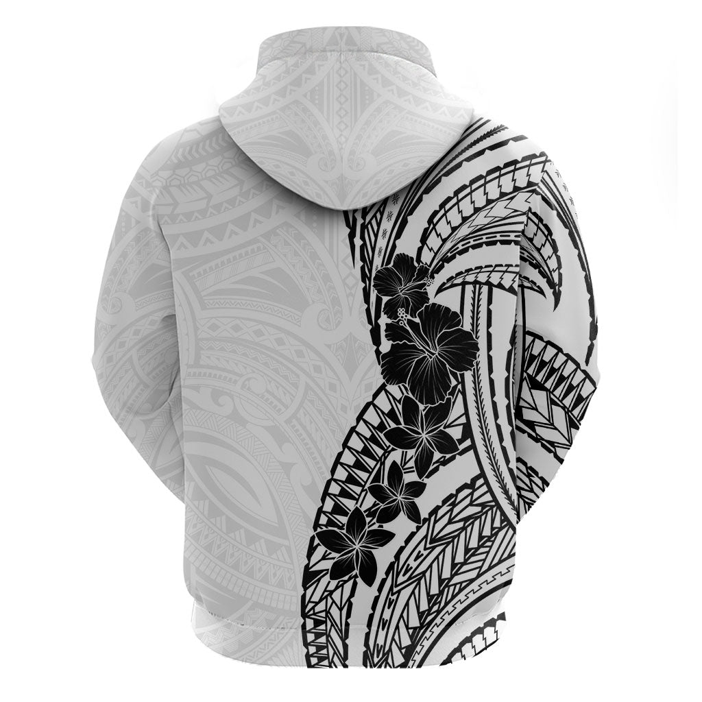 Black White Polynesia Tropical Flowers Zip Hoodie