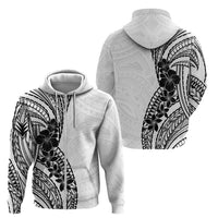 Black White Polynesia Tropical Flowers Zip Hoodie