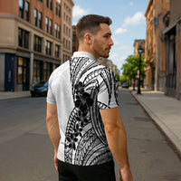 Black White Polynesia Tropical Flowers Zipper Polo Shirt LT14 - Polynesian Pride