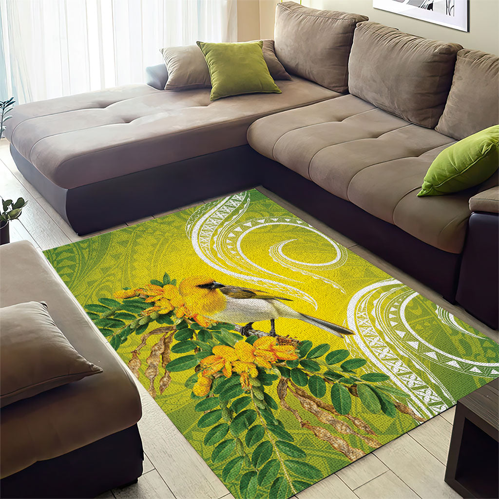 Hawaii Palila Mamane Area Rug Hawaiian Honeycreeper With Native Flower