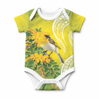 Hawaii Palila Mamane Baby Onesie Hawaiian Honeycreeper With Native Flower LT14 Green - Polynesian Pride
