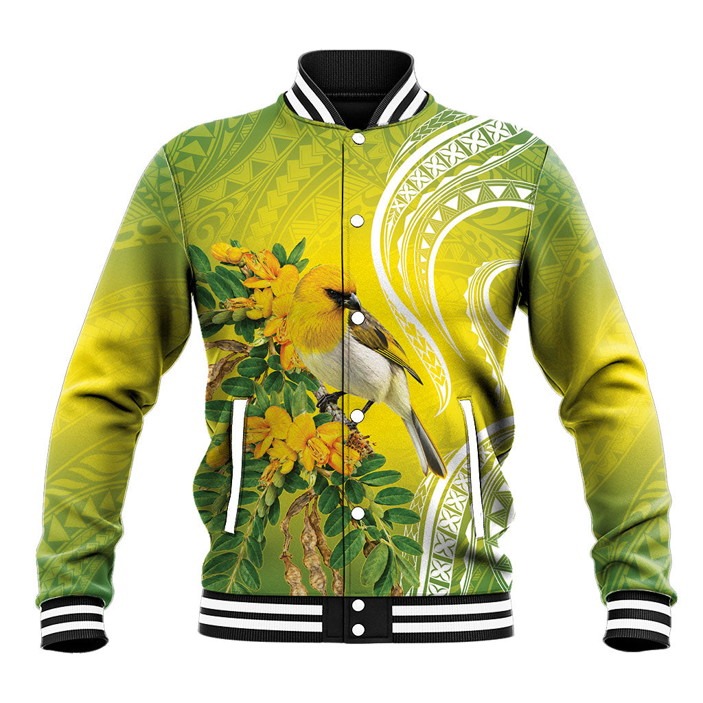Hawaii Palila Mamane Baseball Jacket Hawaiian Honeycreeper With Native Flower