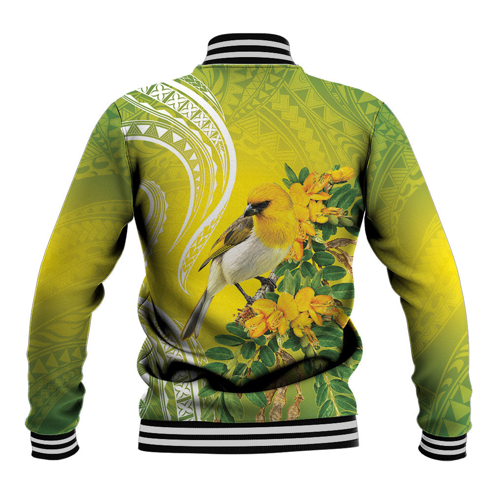 Hawaii Palila Mamane Baseball Jacket Hawaiian Honeycreeper With Native Flower
