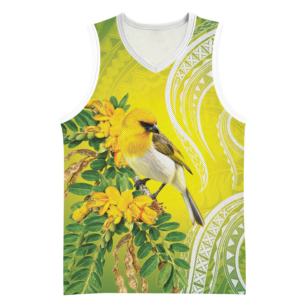 Hawaii Palila Mamane Basketball Jersey Hawaiian Honeycreeper With Native Flower LT14 Unisex Green - Polynesian Pride