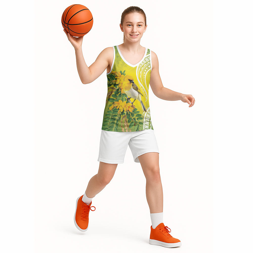 Hawaii Palila Mamane Basketball Jersey Hawaiian Honeycreeper With Native Flower LT14 - Polynesian Pride