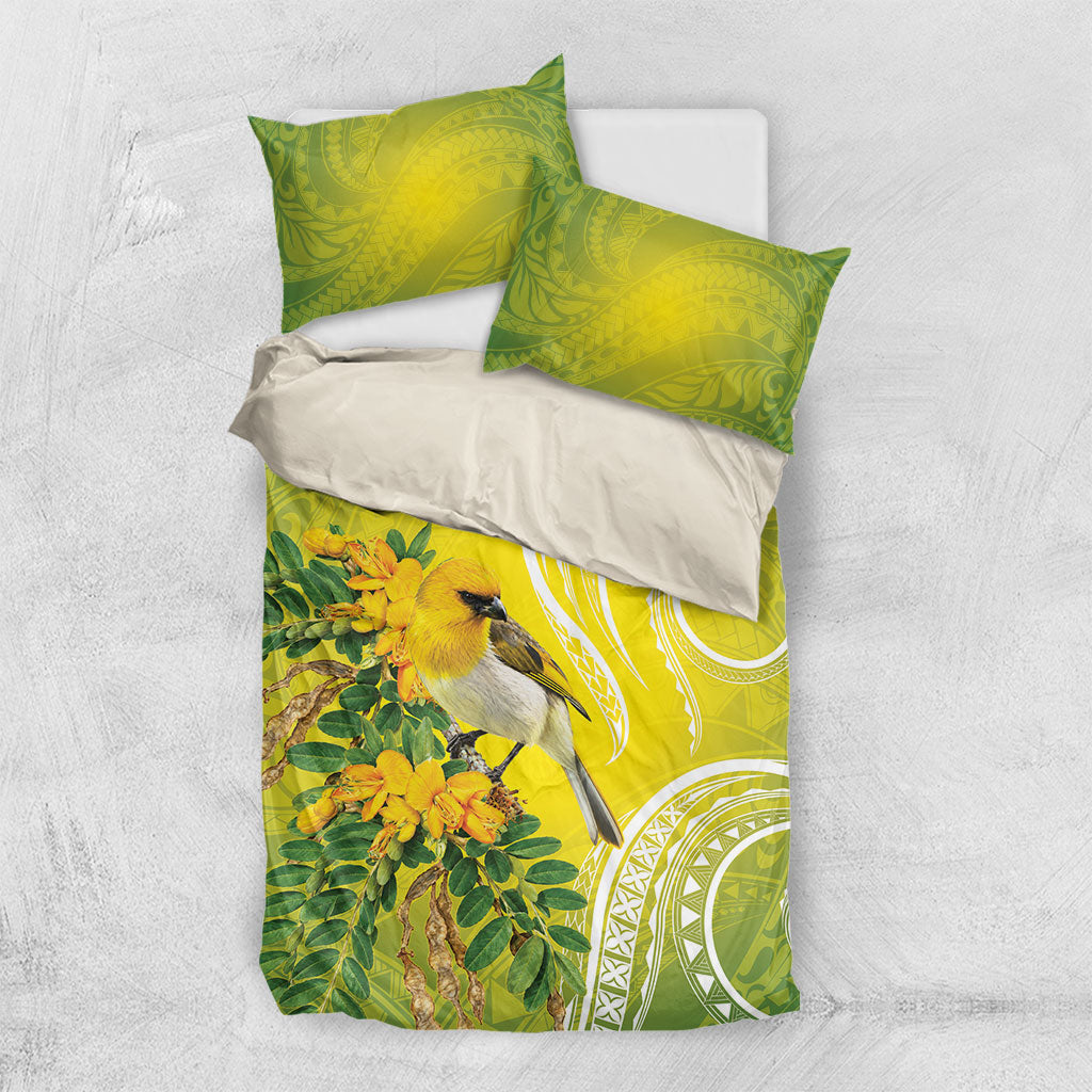 Hawaii Palila Mamane Bedding Set Hawaiian Honeycreeper With Native Flower LT14 US Twin 172cm x 218cm Green - Polynesian Pride