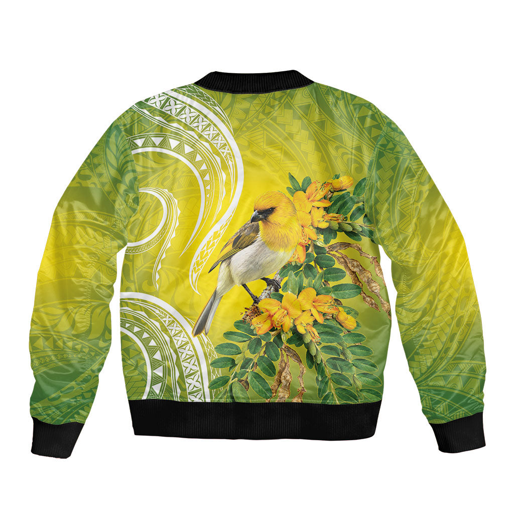 Hawaii Palila Mamane Bomber Jacket Hawaiian Honeycreeper With Native Flower