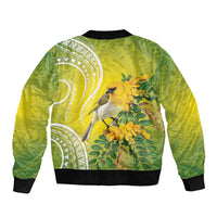 Hawaii Palila Mamane Bomber Jacket Hawaiian Honeycreeper With Native Flower